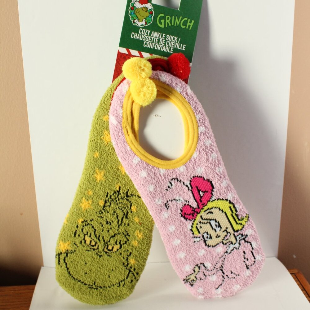 Dr. Seuss The Grinch Ankle Sock/Slippers 2pk  Grip